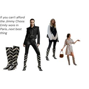 Vintage EXTÉ Italy Sexy Knee high Leather Stiletto Boots Black/White Chevron Y2K